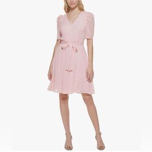 Tommy Hilfiger Pale Pink V-Neck Belted Midi Dress